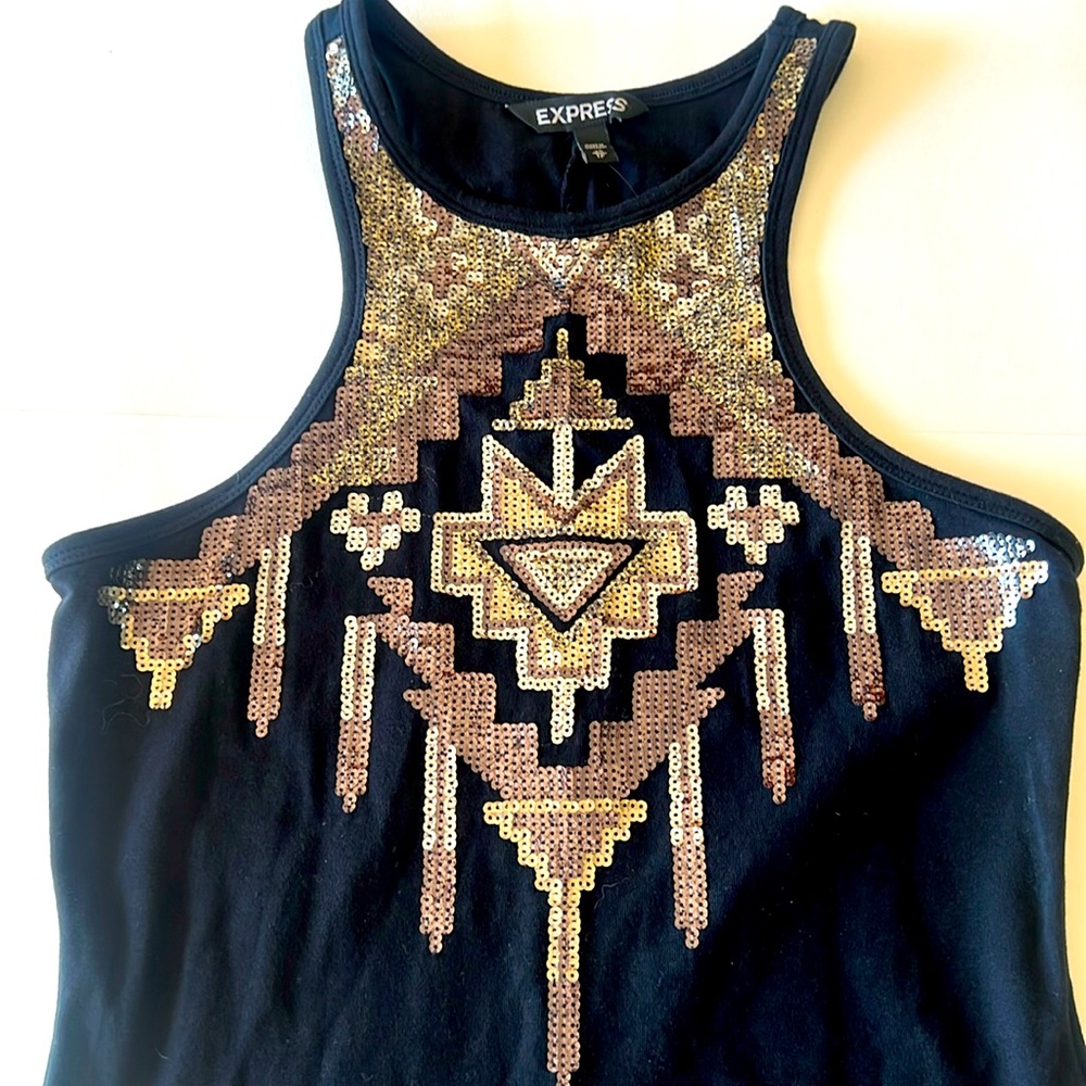 Express Black Aztec Sequin Dress
